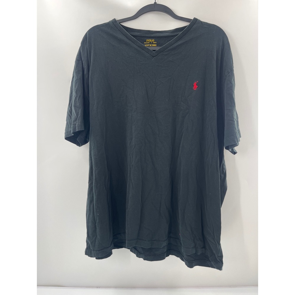 Polo Ralph Lauren Mens Black V-Neck T-Shirt Red Pony Logo Size 2XB